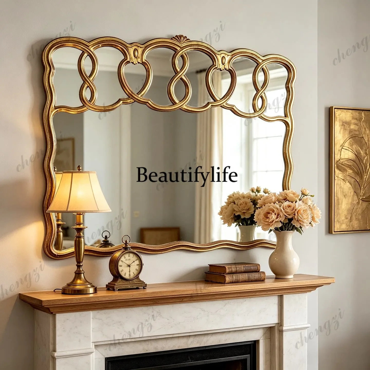 b73 French Home Fireplace Mirror Villa Luxury Living Room Decorative Mirror American Premium Makeup Mirror
