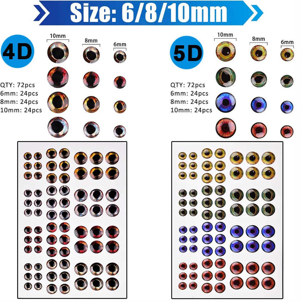 72Pcs fishing lure eyes for lures 4D/5D Holographic Fishing Sticker eyes for Fly Fishing Minnow lure DIY making Fishing Tackle