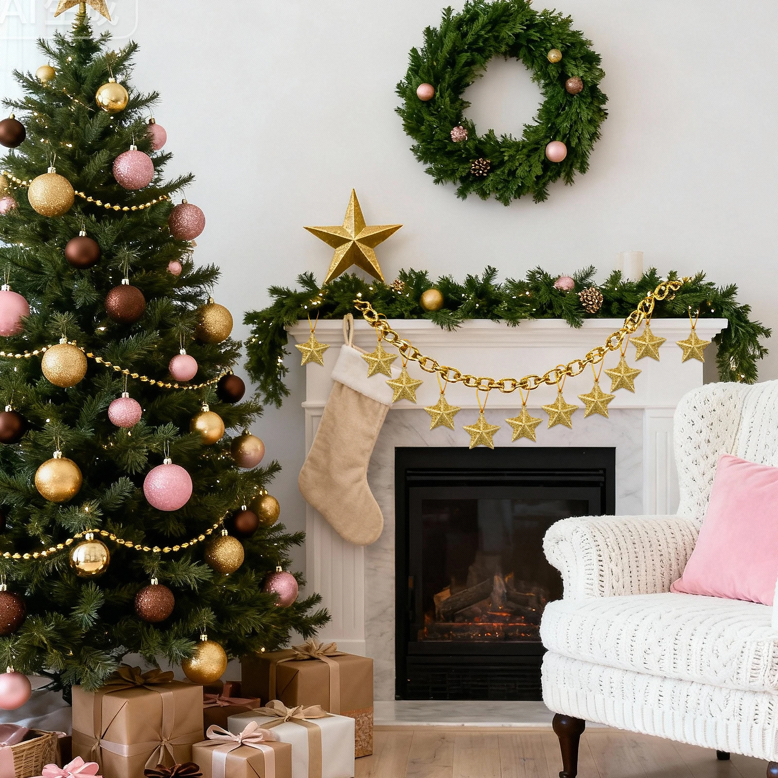 

30Pcs Christmas Tree Pendant Decorations Glitter Star Shaped Hanging Ornaments Xmas Five-Pointed Star Festival Adornments