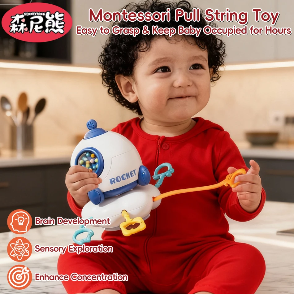 SENNIXIONG الطفل دوران صاروخ سحب سلسلة يختتم الرضع الحسية سيليكون تطوير التسنين ألعاب مونتيسوري لهدايا طفل صغير