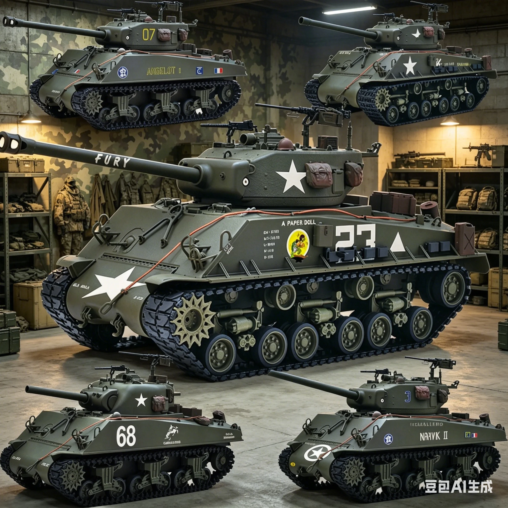 Tanque RC M4 Sherman "Fury" a Escala 1/16, Versión de Batalla Pesada, Control Remoto de 2.4ghz, Modelo Militar con Torreta Giratoria y Disparos