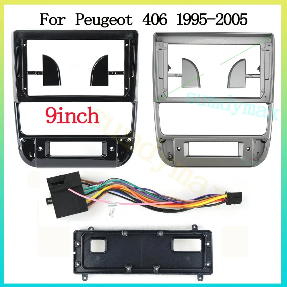 9inch Car Radio Fascias Frame For Peugeot 406 1995-2005  Stereo Panel Harness Wiring Decoder Mount Kit