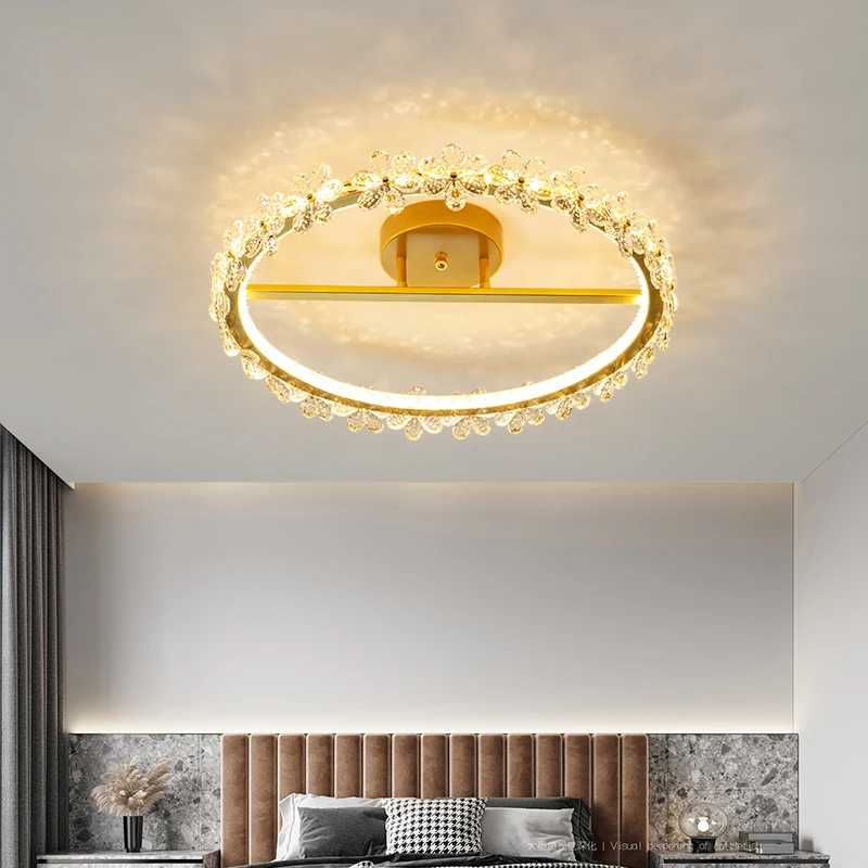 Luxury Crystal LED Ceiling Light Flower Round Living Room Bedroom Hall Dining Room Minimalism