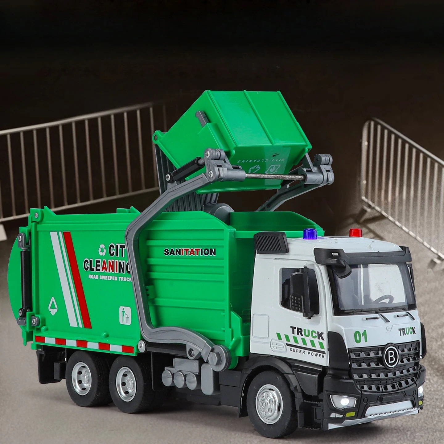 Simulation Large Alloy Sanitation Garbage Truck Sprinkler Model Metal Toy Scenic Spot Wholesale Distribution