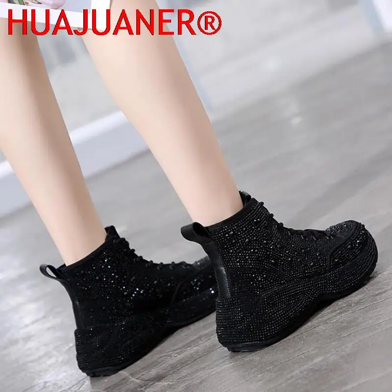 2023 Shiny Rhinestones Thick Sole Autumn Winter Short Ankle Women Boots Women\'s Shoes for Woman Booties Boots for Women