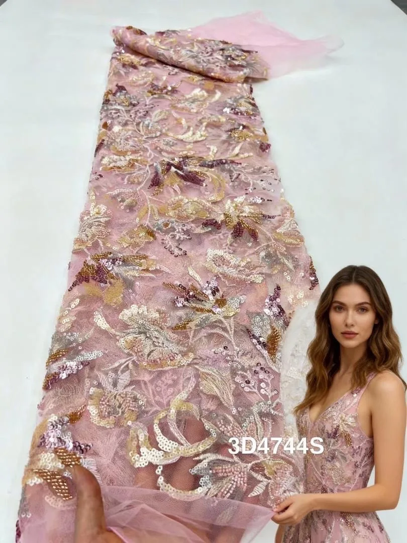 

Luxury Pink 2025 High Quality French Tulle Net Sequins Lace Fabric African Lace Fabric 5 Yards For Nigerian Wedding Party Dress
