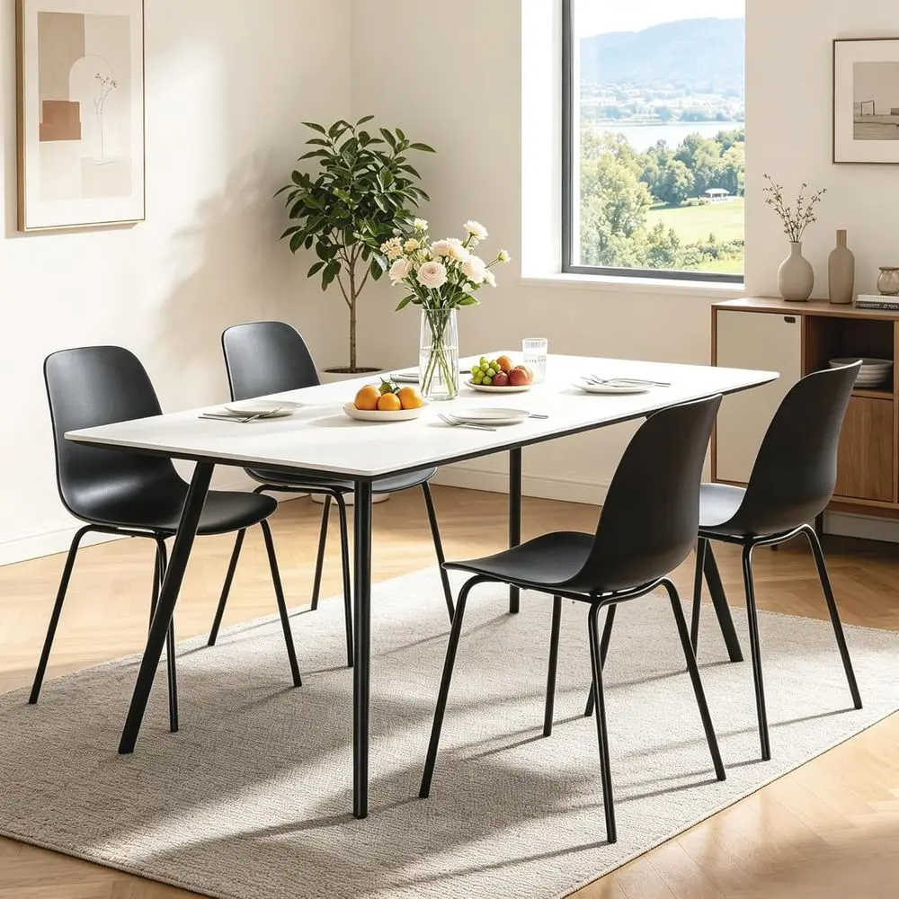 Set of 4 Waterproof Plastic Dining Chairs with Armrests and Metal Legs for Kitchen, Dining Room, and Outdoor Use