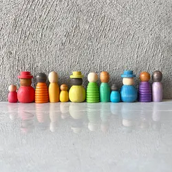 Together Rainbow Wooden Peg Dolls Open Ended Play Toys Nordic Decorative Dolls Montessori Educational Wooden Toys for Children