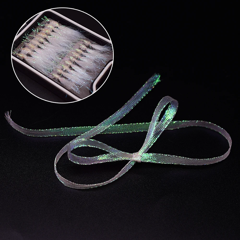 Topranc 2M/Pack Ice Pearl Braidback Flat Diamond Braid Lace Sparkle Shimp Backs Pearlescent Braided Fly Tying Material