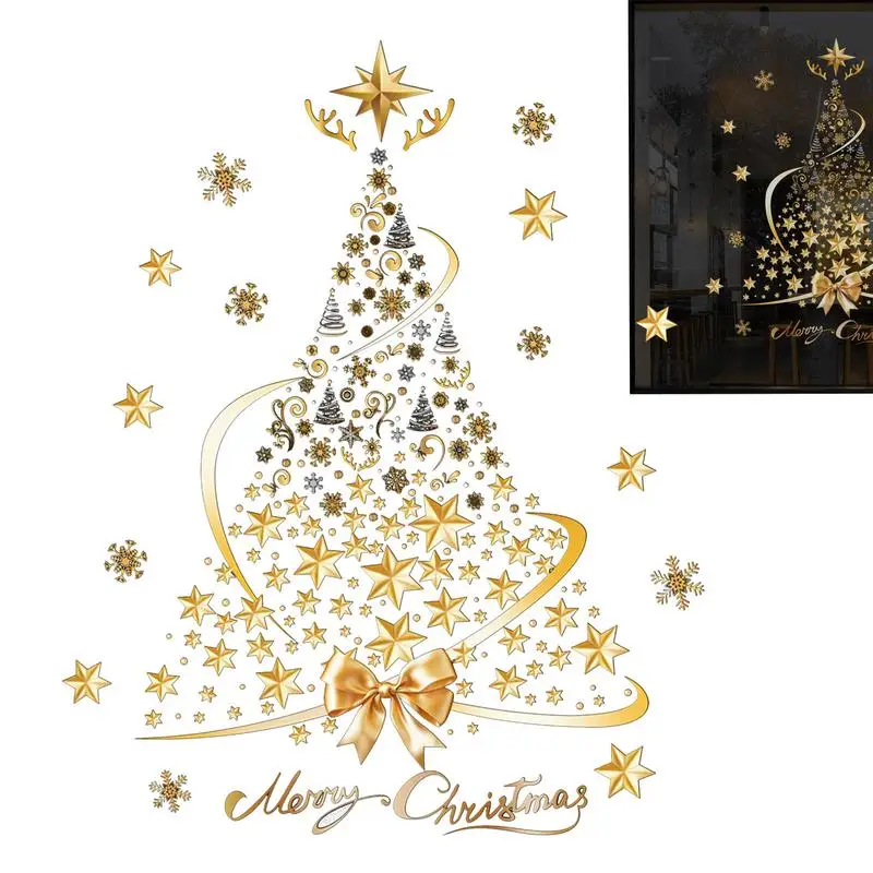 Christmas Tree Window Decal Holiday Winter PVC Window Stickers Reusable Christmas Tree Static Adsorption Window Stickers