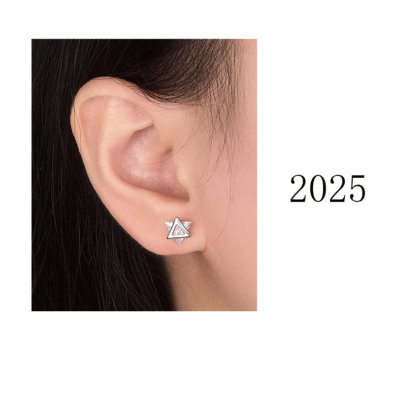 Simple Tiny Solid 925 Sterling Silver Triangle Clear CZ Fashion Stud Earrings Charm Cute Earring For Girl Fine Jewelry