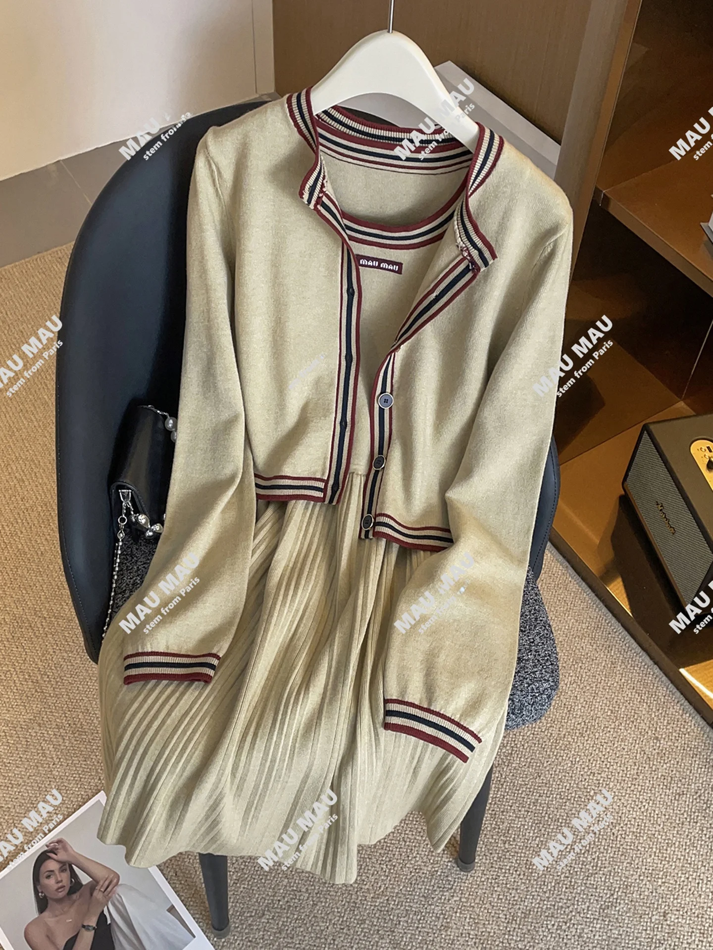 

Высококачественный женский вязаный свитер в полоску, жилет, комплект Dr, осенне-зимний модный повседневный комплект с высокой талией и пуговицами, полиэфирное волокно