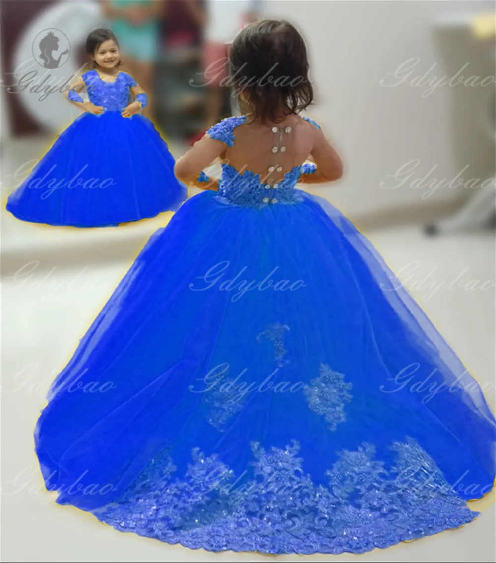 Prom Full Sleeves Long Yellow Flower Girl Dresses For Wedding Lace Appliques Princess Communionbirthday Parbirthday Party Gowns