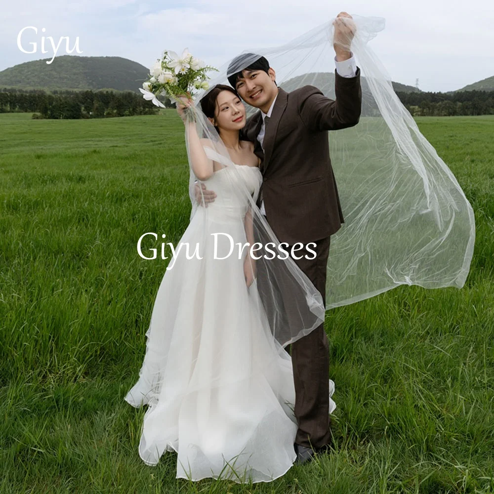 Giyu Elegant White Wedding Dress A-line Shoulderless Landing Korean Wedding Photography Formal Bridal Dress Customized