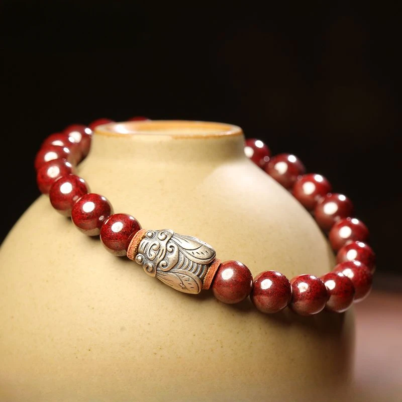 

Natural Raw Ore Cinnabar Bracelet Couple Purple Gold Sand Rosary Bracelet Pure Silver Buddhist Buddha Prayer Bracelet