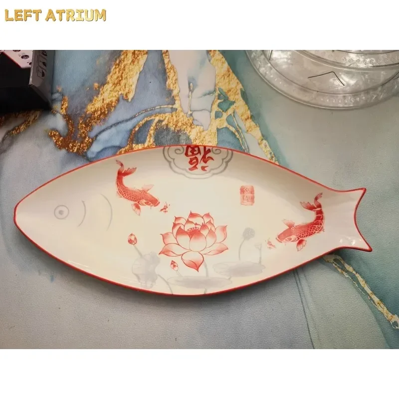 Home Steamed Fish Dish with A Highend Feel Creative and Exquisite Large Ceramic Oval Fish Dish