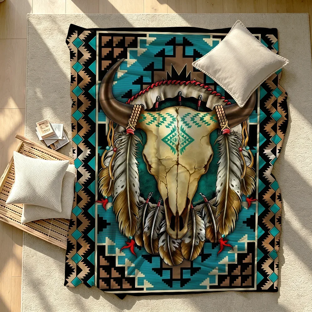 Buffalo Skull Tribal Totems Blanket Soft Warm And Thick Perfect For Bedroom Living Room Bed Sofa Camping Picnic Office Gift