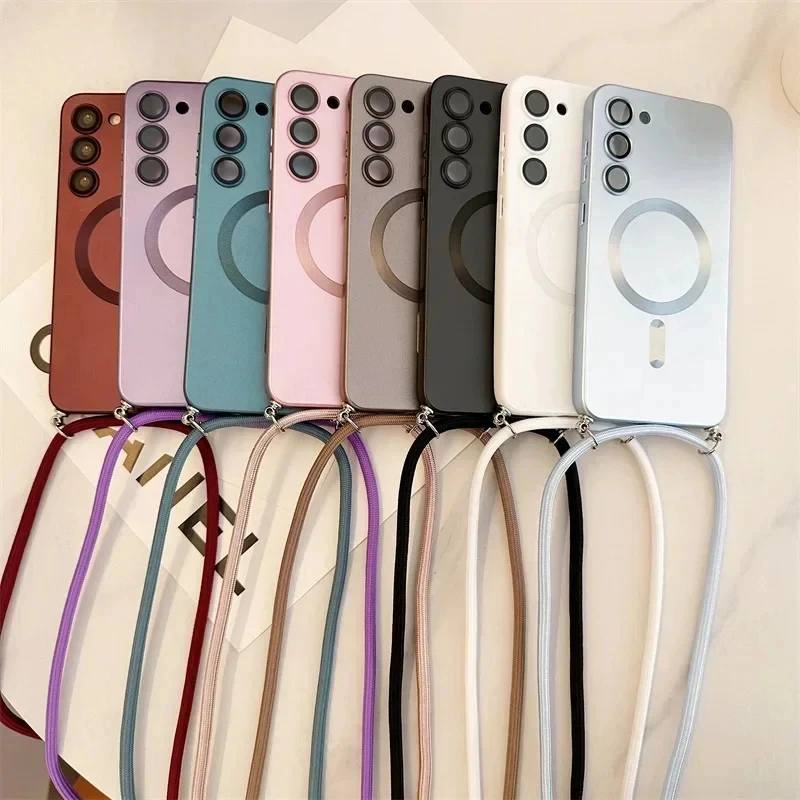 Crossbody Lanyard Magnetic Case For Samsung Galaxy S26 S25 Edge S24 S23 S22 Plus Ultra S21 FE For Magsafe Silicone Soft Cover