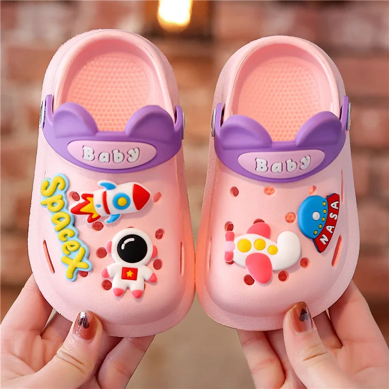 Summer Kids Sandals Hole Children's Shoes Slippers Soft Anti-Skid Cartoon DIY Design Hole Baby Shoes Sandy Beach For Boys Girls