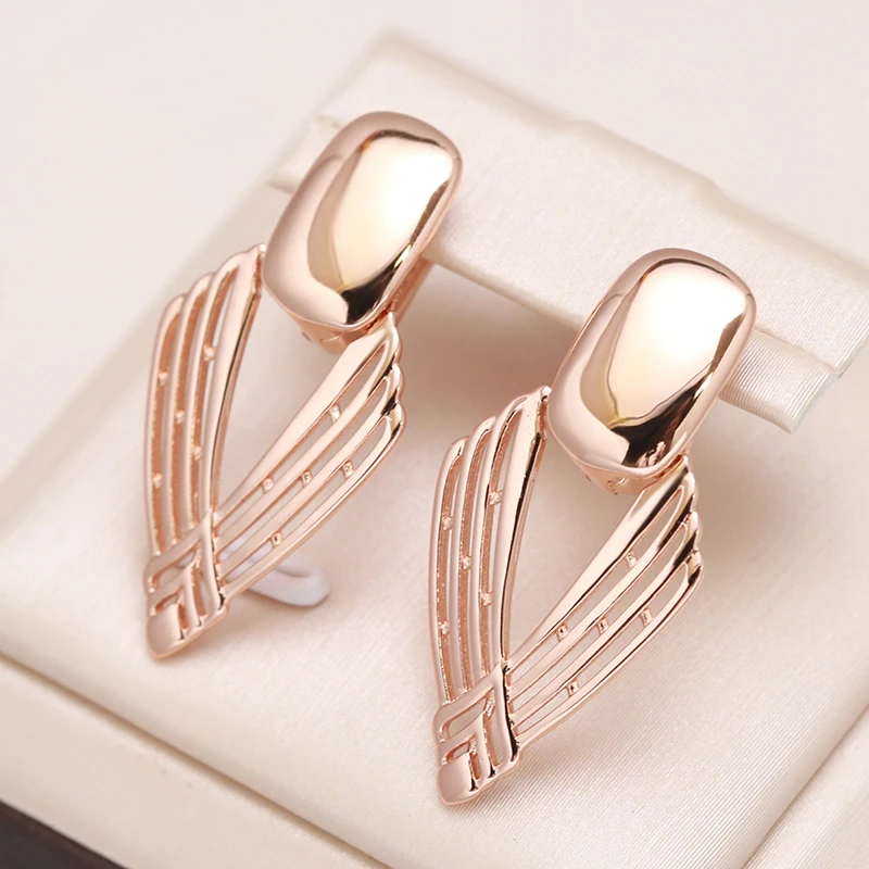 Kinel New Fashion Glossy Drop Earring for Women Unusual Geometry Hollow 585 Rose Gold Color Ethnic Bride Daily Fine Jewelry