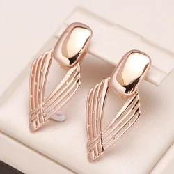 Kinel New Fashion Glossy Drop Earring for Women Unusual Geometry Hollow 585 Rose Gold Color Ethnic Bride Daily Fine Jewelry