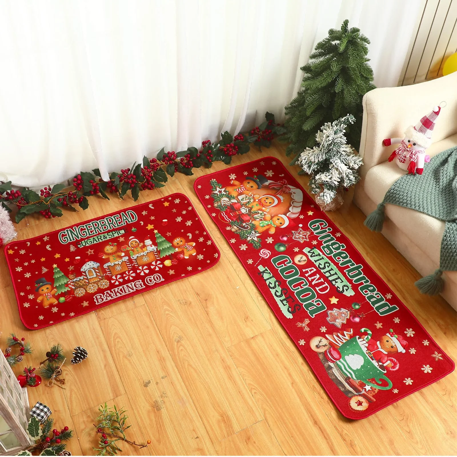 

VIKAMA 1/2pcs Christmas Kitchen Carpet, Snowflake Reindeer Holiday Floor Mat, Kitchen And Bathroom Mat For Home Decoration
