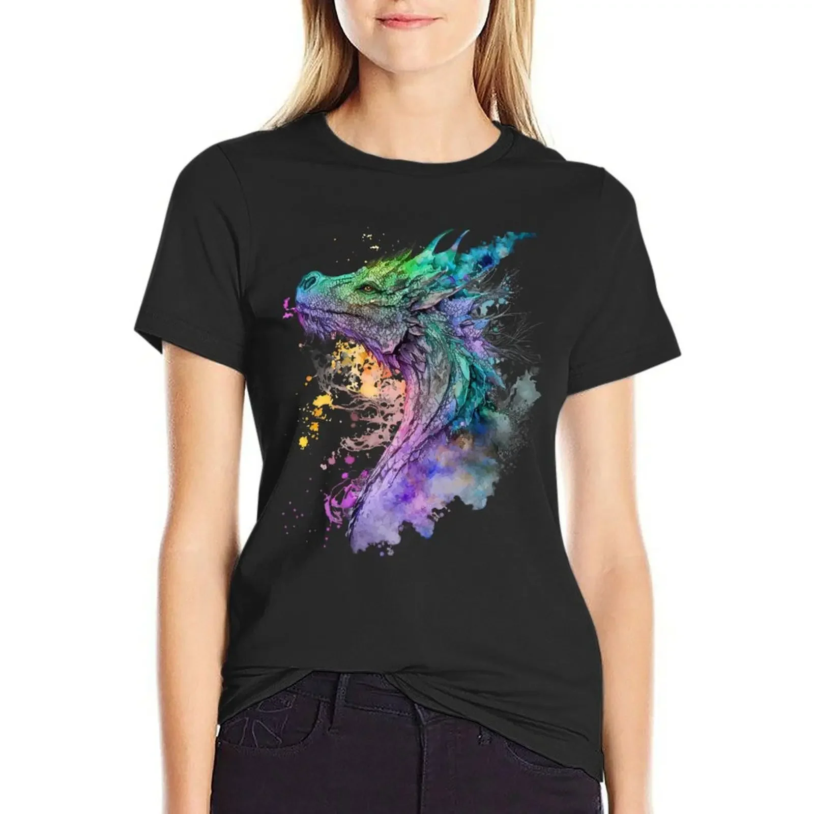 

Fantasy Dragon in Watercolor T-Shirt customs design your own Aesthetic clothing tops designer clothes Women luxury