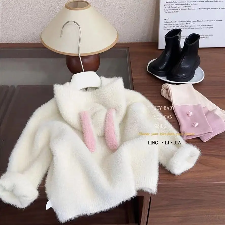 

Girls' Sweater Jacket Spring and Autumn 2025 New Hooded Autumn mink fur Top Baby Girls' Children's Sweater