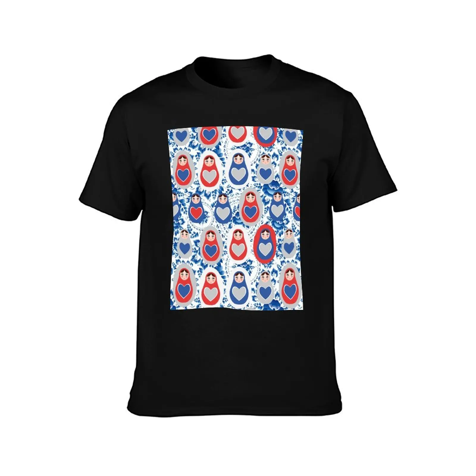 Russian Matryoshka with hearts T-Shirt Basic Solid Color Short Sleeve T-Shirt