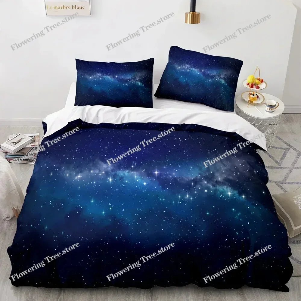 Starry Sky Duvet Cover Set KingQueen Size Night Sky Galaxy Blue Purple Soft Bedding Set Romantic Star Polyester Quilt Cover