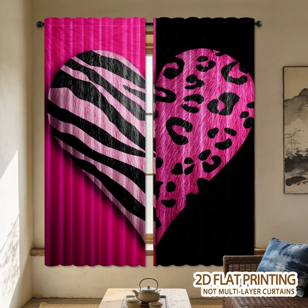 Pink animal heart pattern theme, patterned curtains, pole-style design, suitable for living room, bedroom and study room.