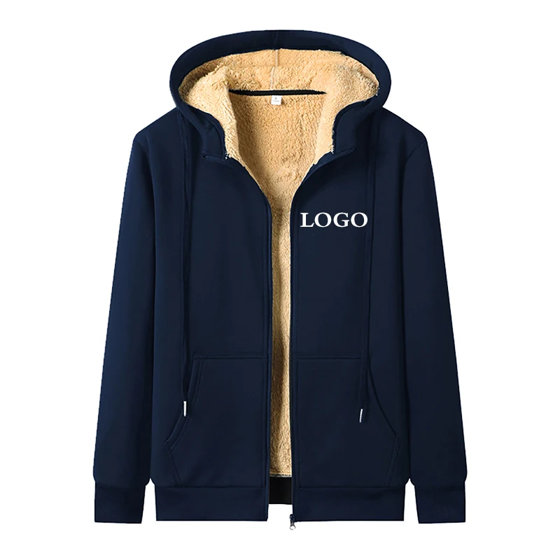 

Men's Winter Custom Logo Padded Lined Up Hoodie Sweatshirt Jacket Full Zip Shirt Male Sweater