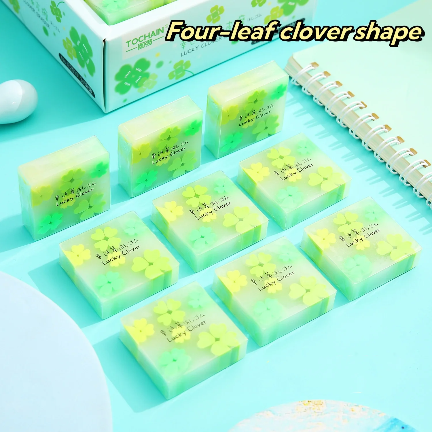 Small fresh green four-leaf clover large sketch eraser high appearance level little crumbs cartoon sandwich eraser for students