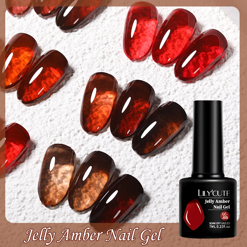 LILYCUTE 7ML Jelly Amber Gel Nail Polish Brown Crystal Translucent Dull Color Nail Art Gel Semi Permanent UV Gel Polish Varnish