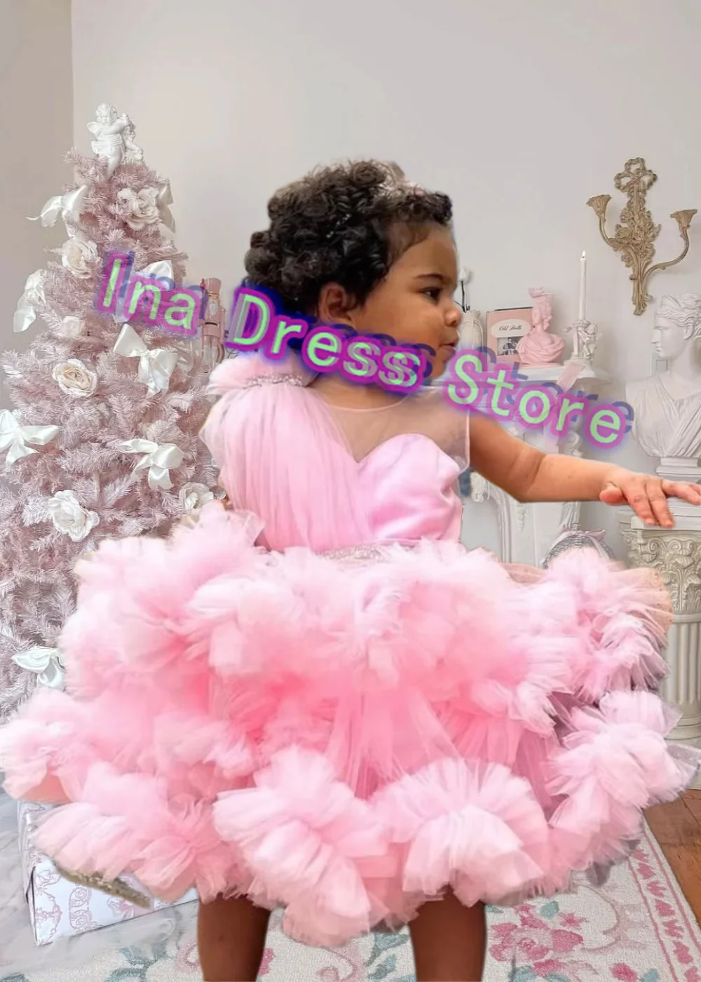 

Customized Lovely Pink Tulle Fluffy Elegant Wedding Flower Girl Dress Little Princess Ball Kids Birthday Party Evening Gowns