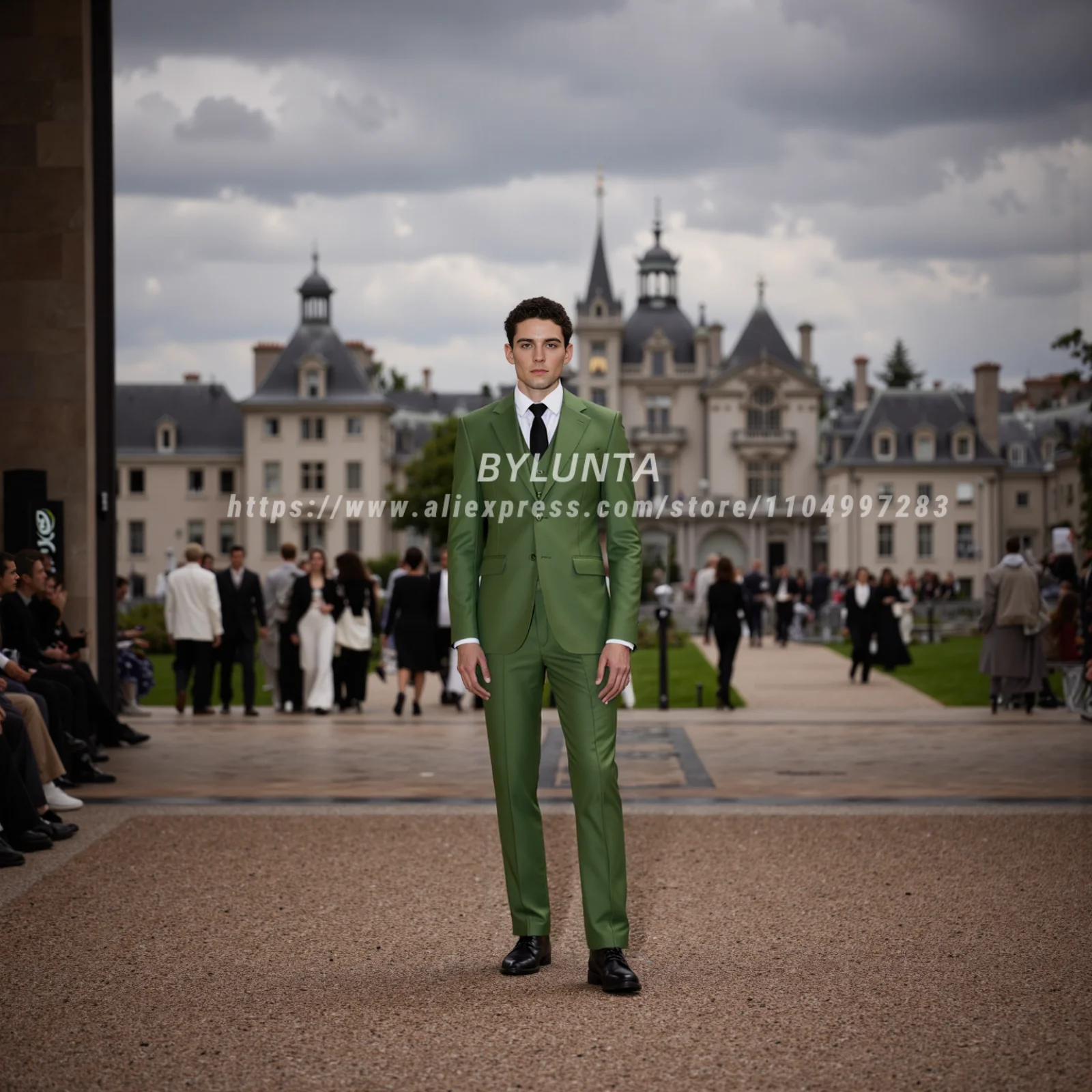 BYLUNTA Men's 3 Piece Regular Fit Men Suit Formal Solid Groomsman Tuxedos for Wedding Party(Blazer+Vest+Pant)