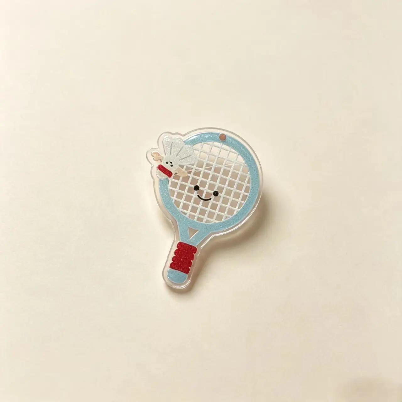 Cartoon Badminton Racket Acrylic Keychain Pendant Bag Decor Charm