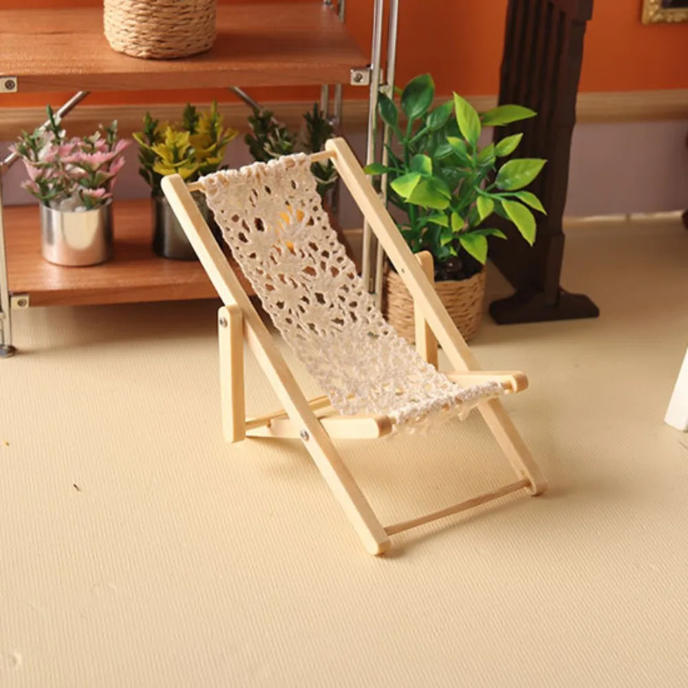 Miniature Dollhouse Foldable Deck Chair Wooden Chair Dollhouse Mini Foldable Chair Toy Mini Doll House Chair Furniture