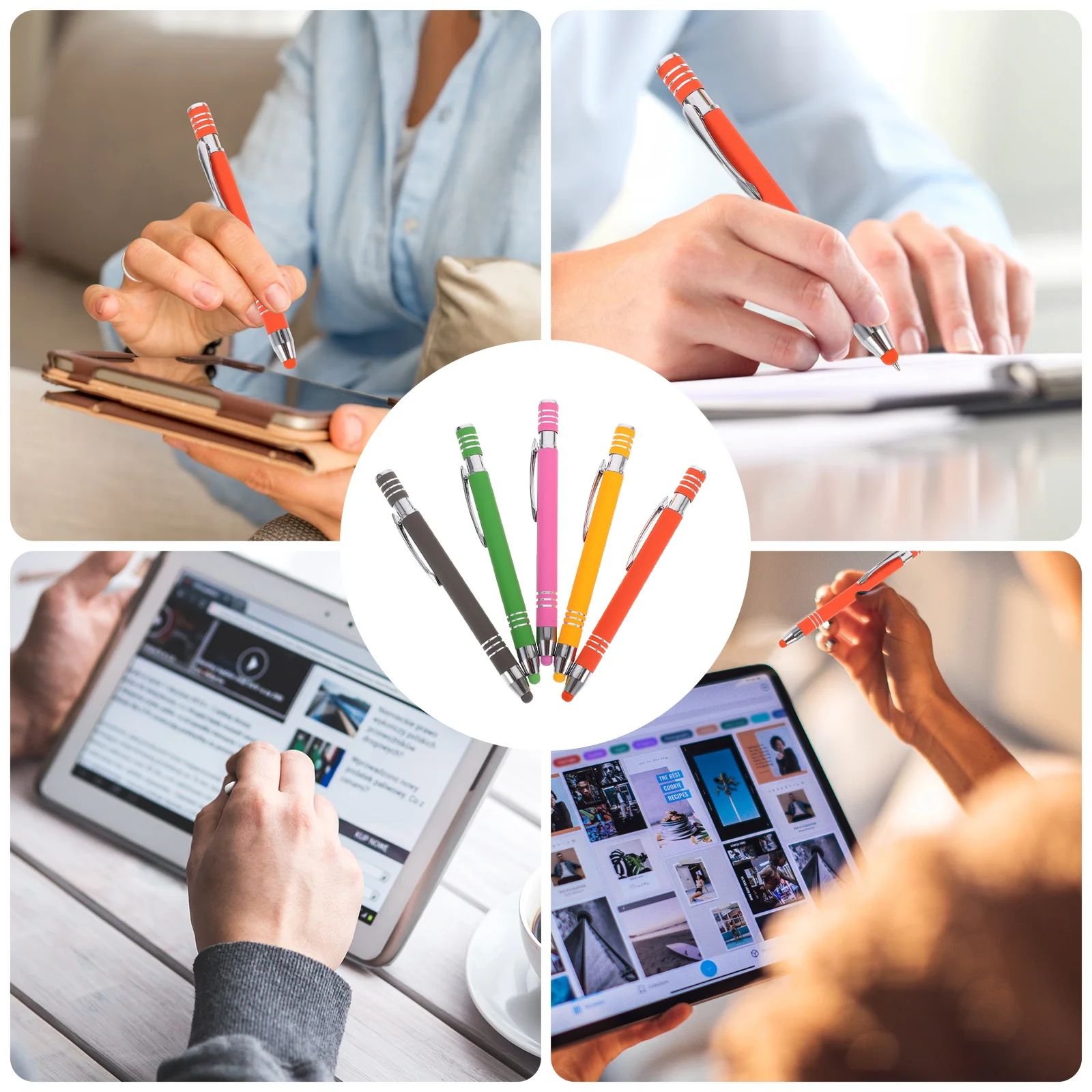 

5pcs Metal Ballpoint Pen 2-in-1 Capacitive Stylus Touch Screen Multi-Function Handwriting Pen for Phones Tablets PCs