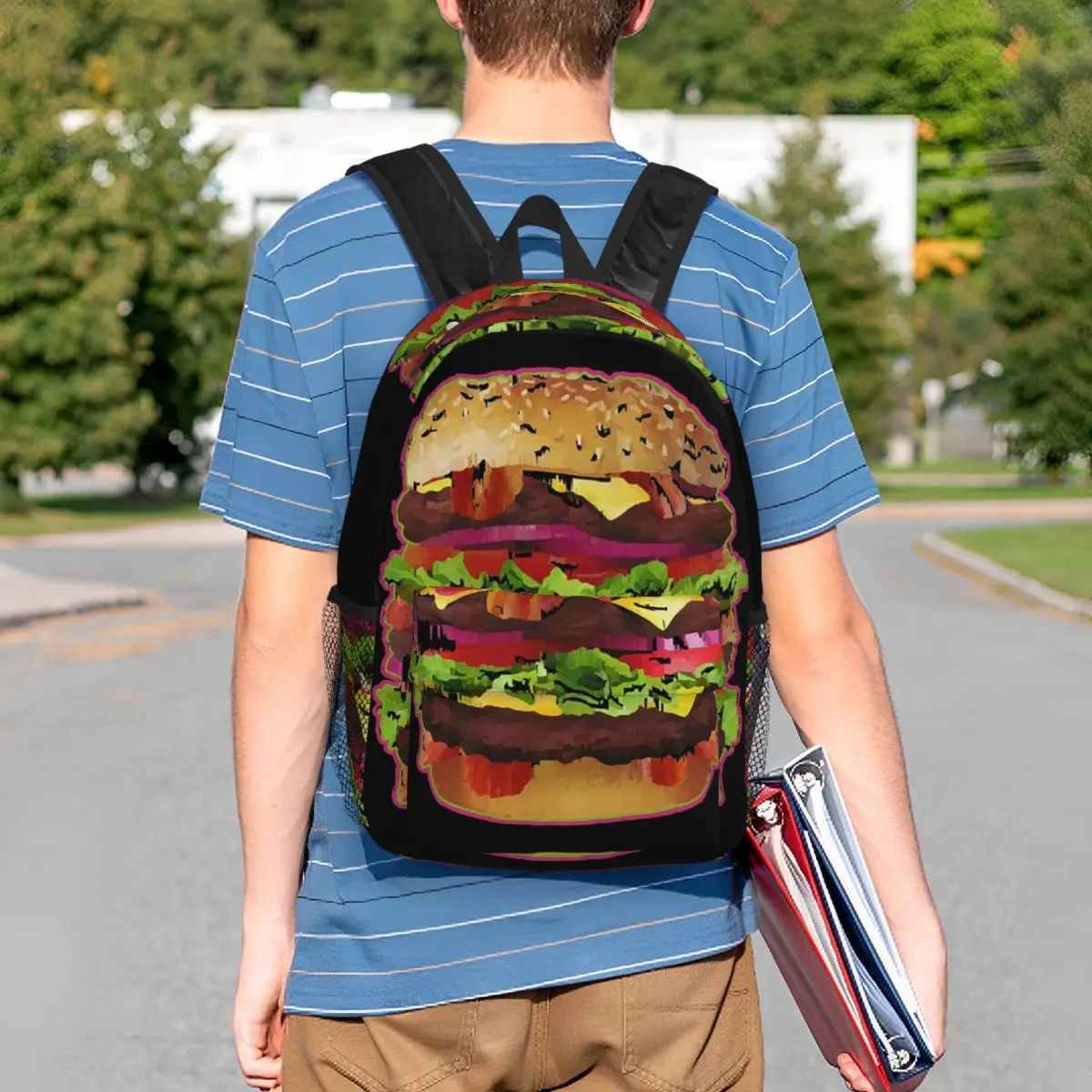 Double Decker Burger Backpack Student BookBag Children School Bag Computer Shoulder Bags for Men Women