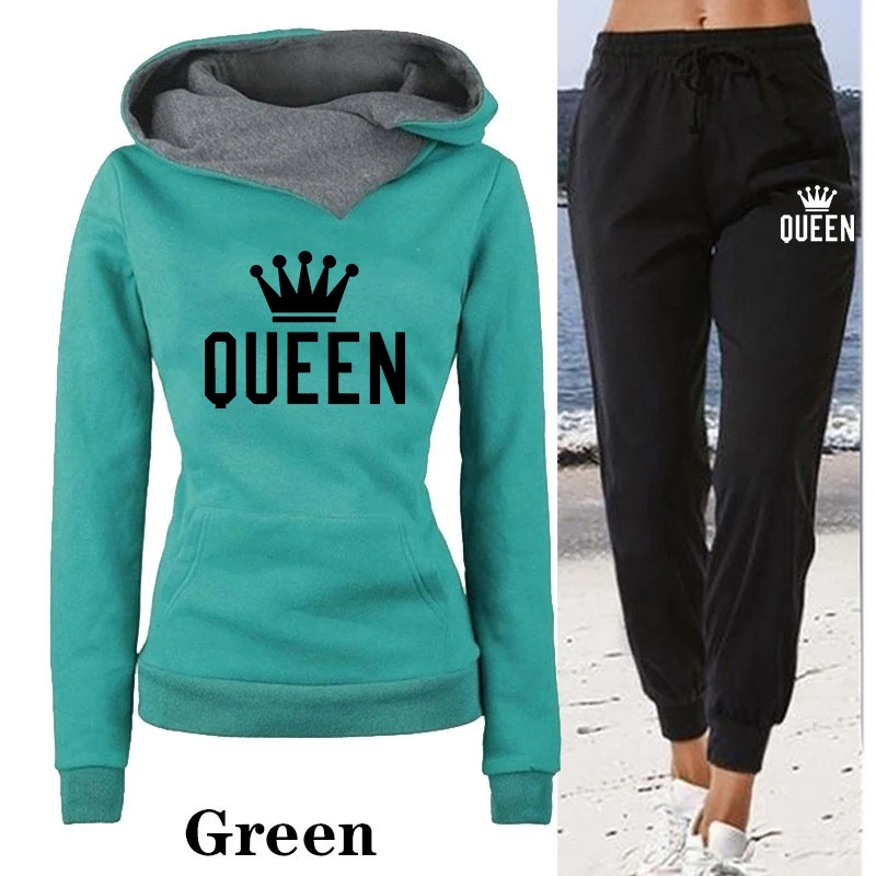 Dames Dames Print Hoodies Sets Revers Met Lange Mouwen Sweatshirts Met Capuchon En Pak Casual Trainingspak