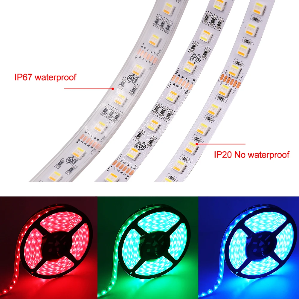 ไฟแถบไฟ LED rgbct 5M 12V 24V 6Pin 5050 RGB + W + WW 5 in 1ชิป rgbww ยืดหยุ่นเทป LED 60/96LEDs กันน้ำได้สำหรับตกแต่งไฟเส้น LED