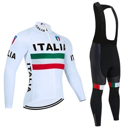 Winter ITALIA 2025 Long Cycling Jersey Bike Jacket Maillot Pants Set UAE Team Ropa Ciclismo Thermal Fleece Bicycle Clothing