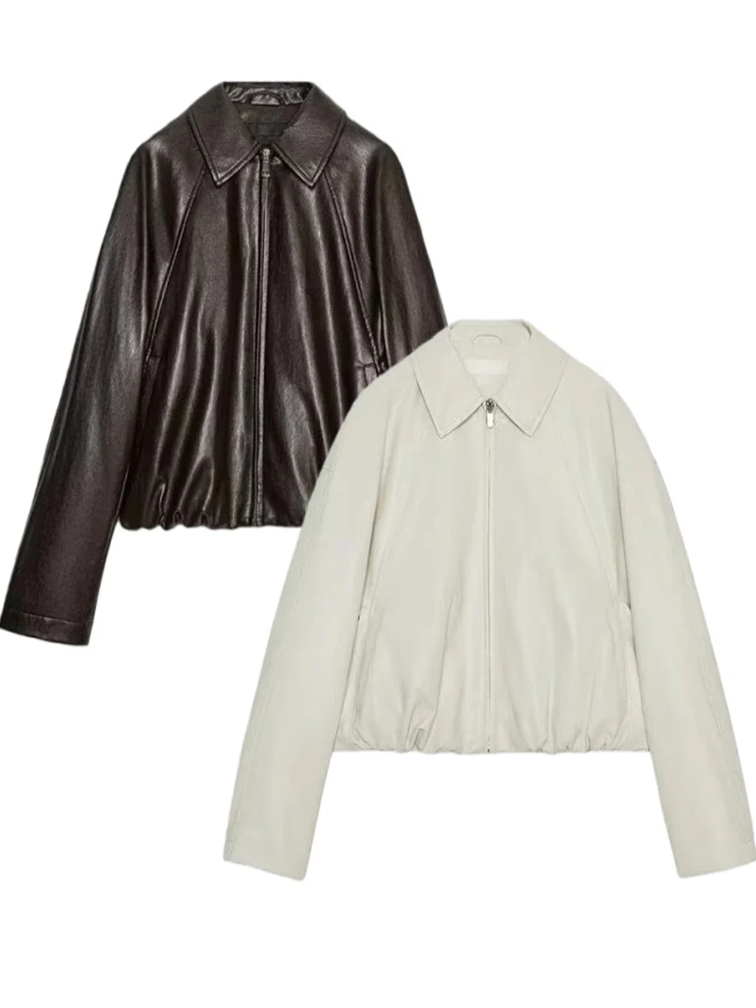 新しい秋のカジュアルファッションパイロットジャケットアウターウェア女性のシンプルなジッパー付きオーバーサイズレザーシミュレーションコート