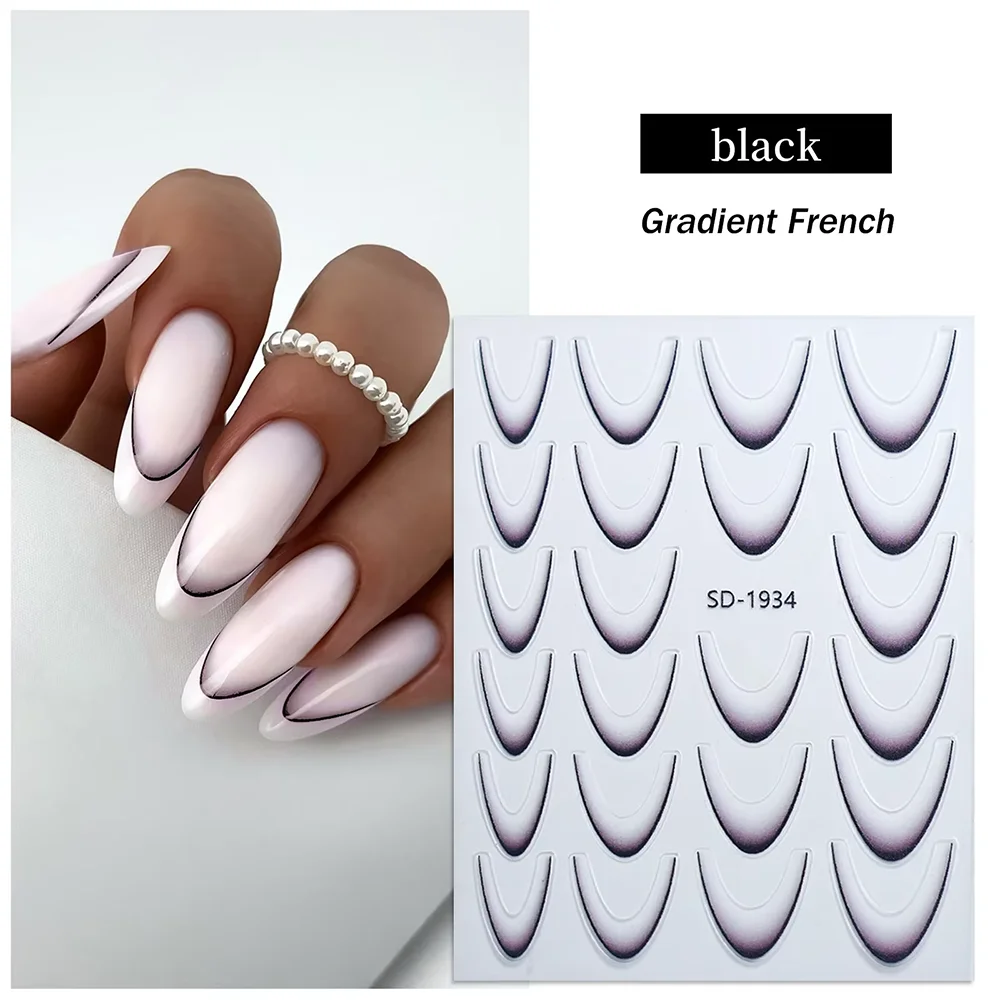 1pcs French Nail Sticker Gradient Color Line Design