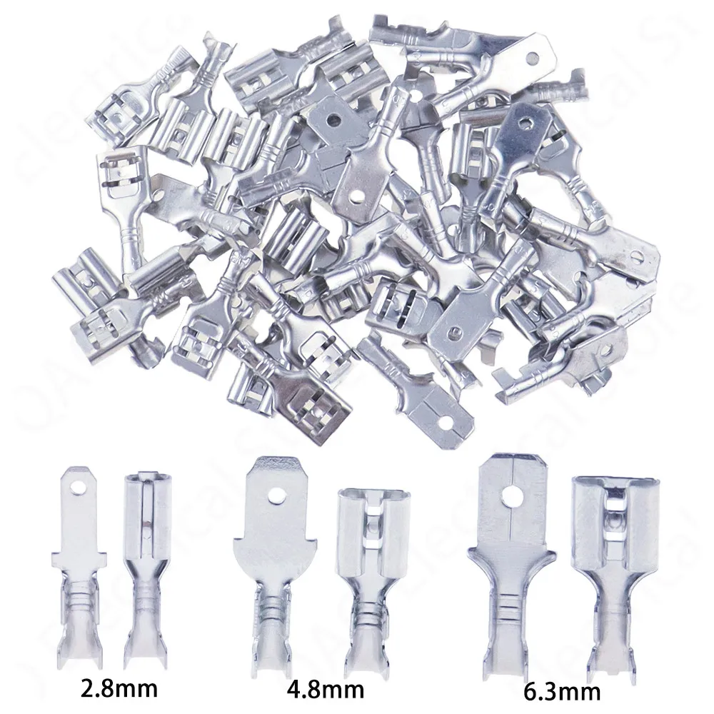 100pcs Female Male Spade Crimp Terminals connector, suitable for 22-16 AWG 0.5mm2-1.5mm2 2.8mm 6.3mm 4.8mm