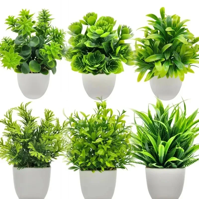 1PC Artificial Plant with Plastic Pot Fake Greenery for Home Office Desk Living Room Bedroom Decor Maintenance Free