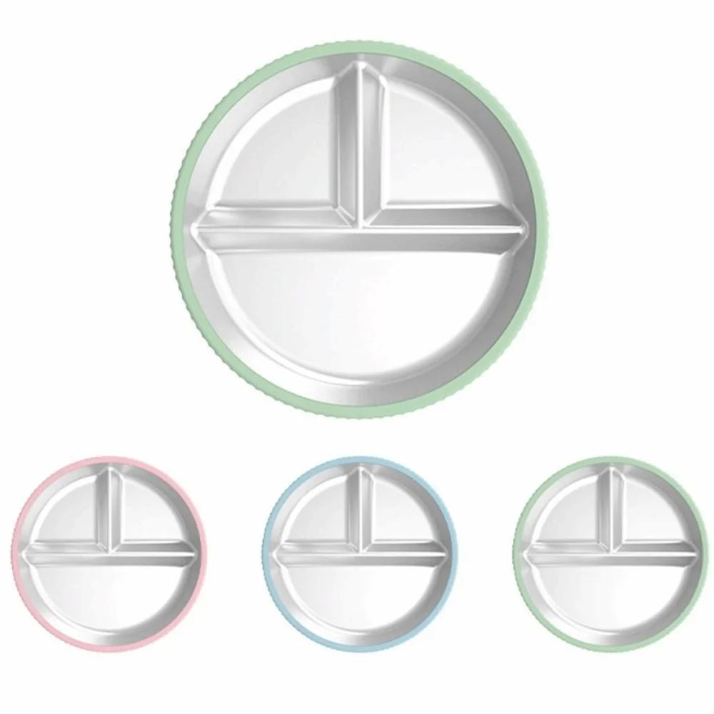 

Divided Design Silicone Suction Cup Kids Plates 304 Stainless Steel Detachable Baby Sucker Dining Plate Heat-Resistant BPA Free