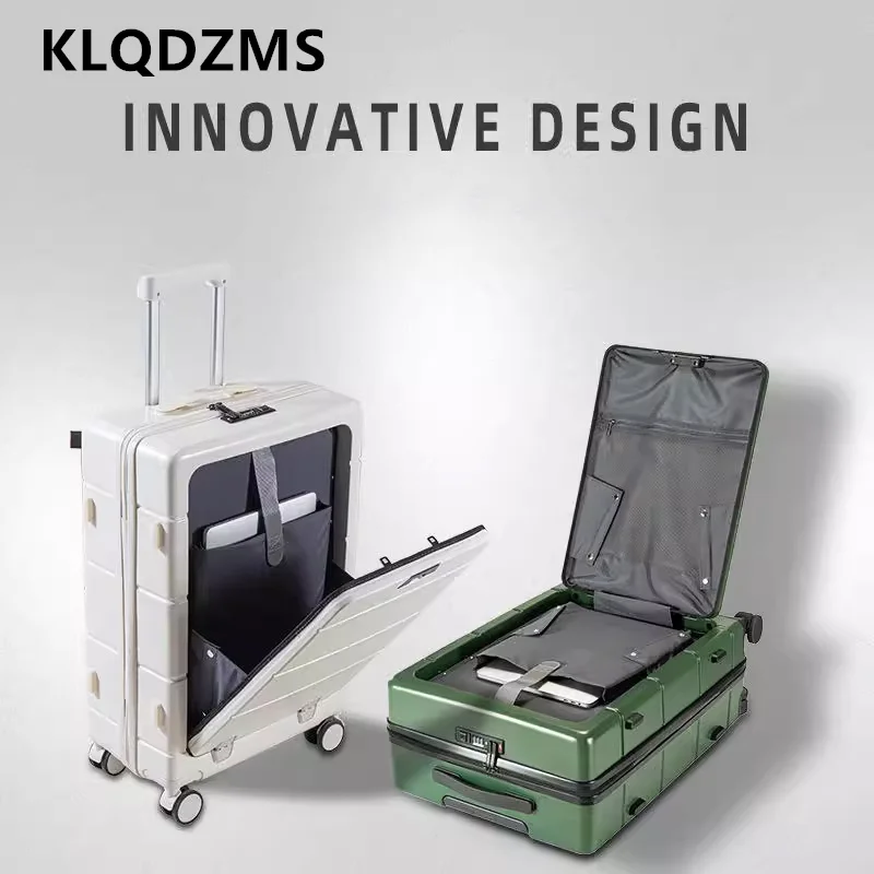 

KLQDZMS Handheld Travel Suitcase Front Opening Laptop Boarding Case USB Charging Trolley Case 20"24"26 Inch Cabin Luggage