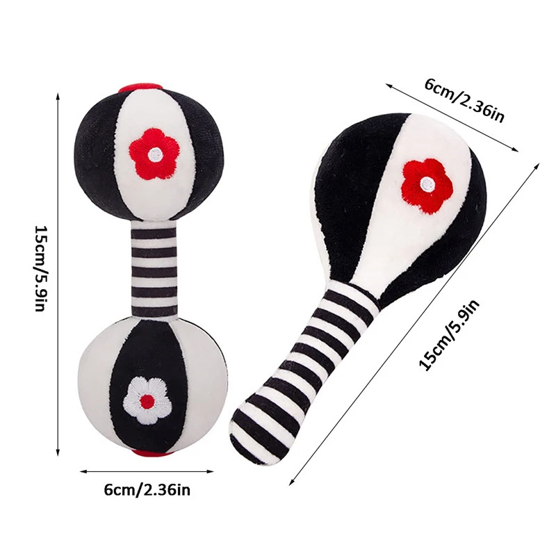 2PCS Baby Soft Rattles Toys Newborn Visual Sensory Education Toys Hand Grab Dumbbell Toys Soothe Baby Emotions Puzzle Toys Gifts